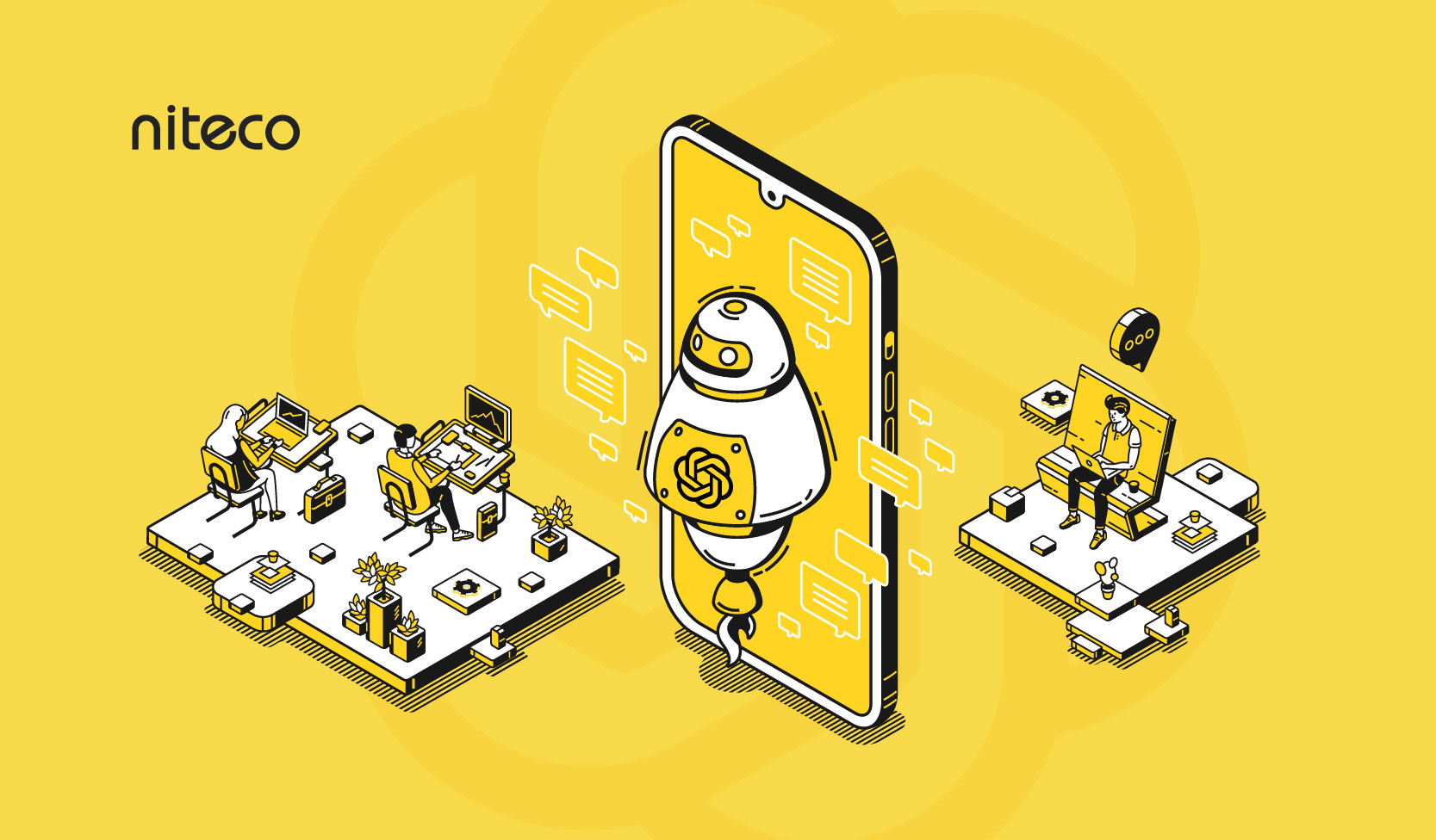 Chatbot AI from mobile connects remote teams working on laptops and desktops.