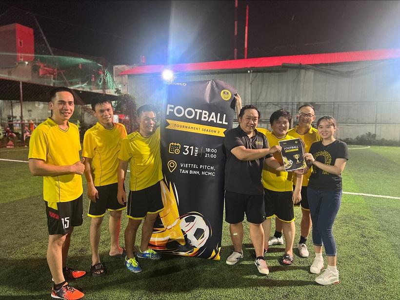 Football team celebrating at Viettel Pitch for Tournament Season 2 event