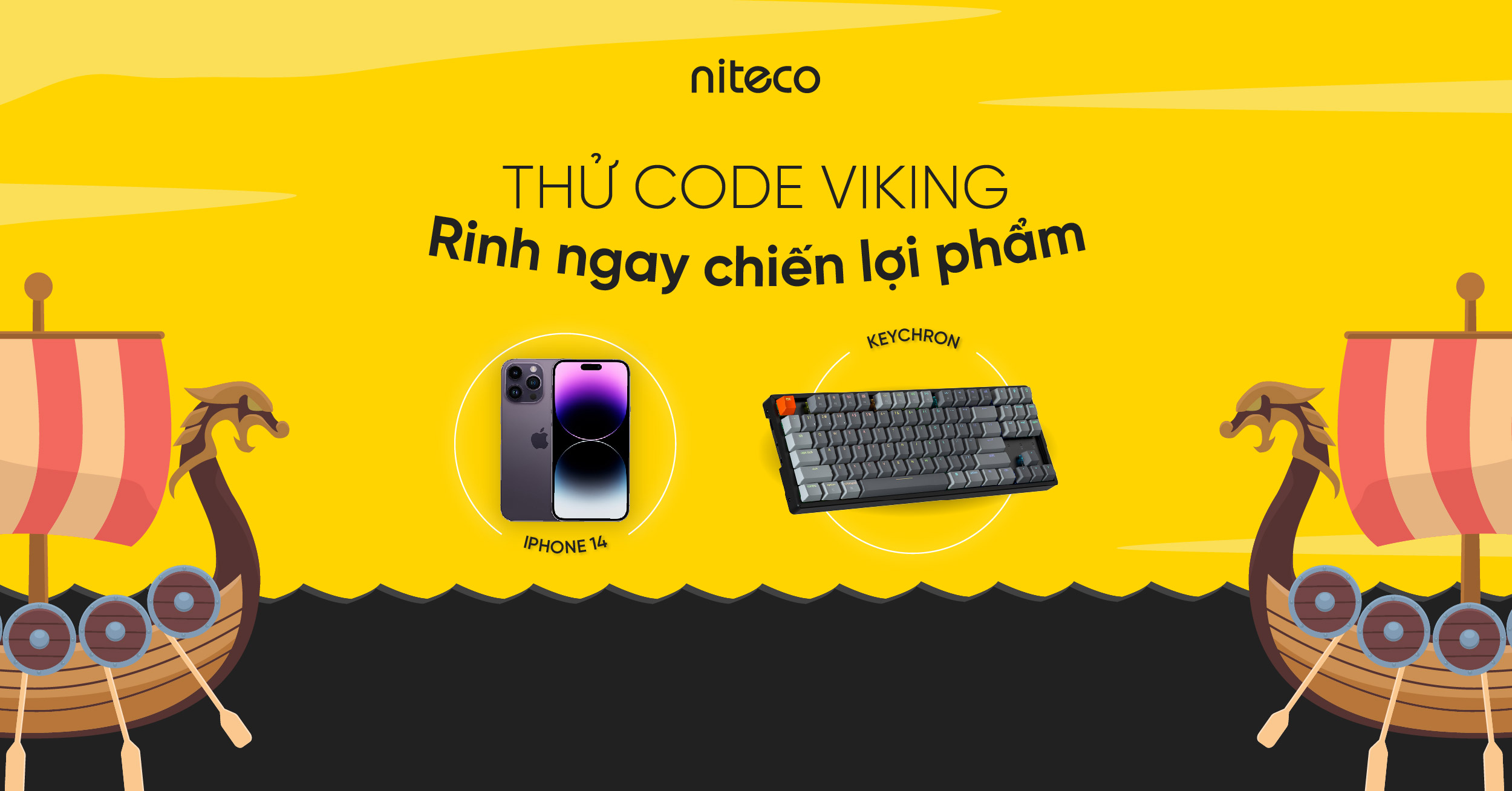 Niteco Thử Code Viking promotion with iPhone 14 and Keychron keyboard prizes