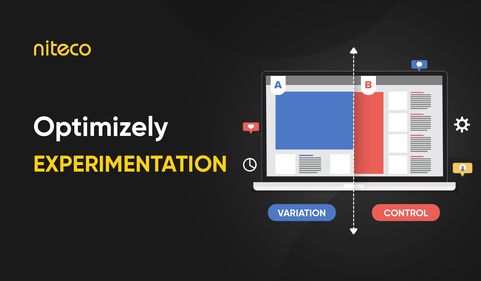 Optimizely experimentation showing A/B testing variation and control on laptop
