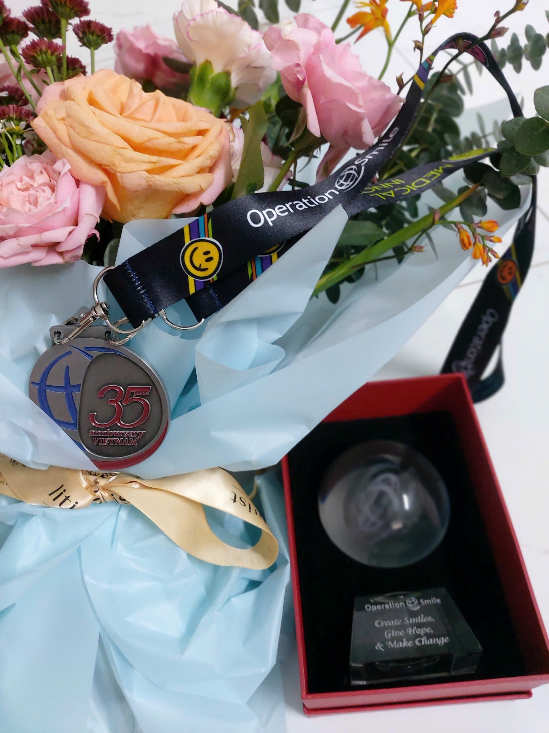 Bouquet of flowers presented at the charity event