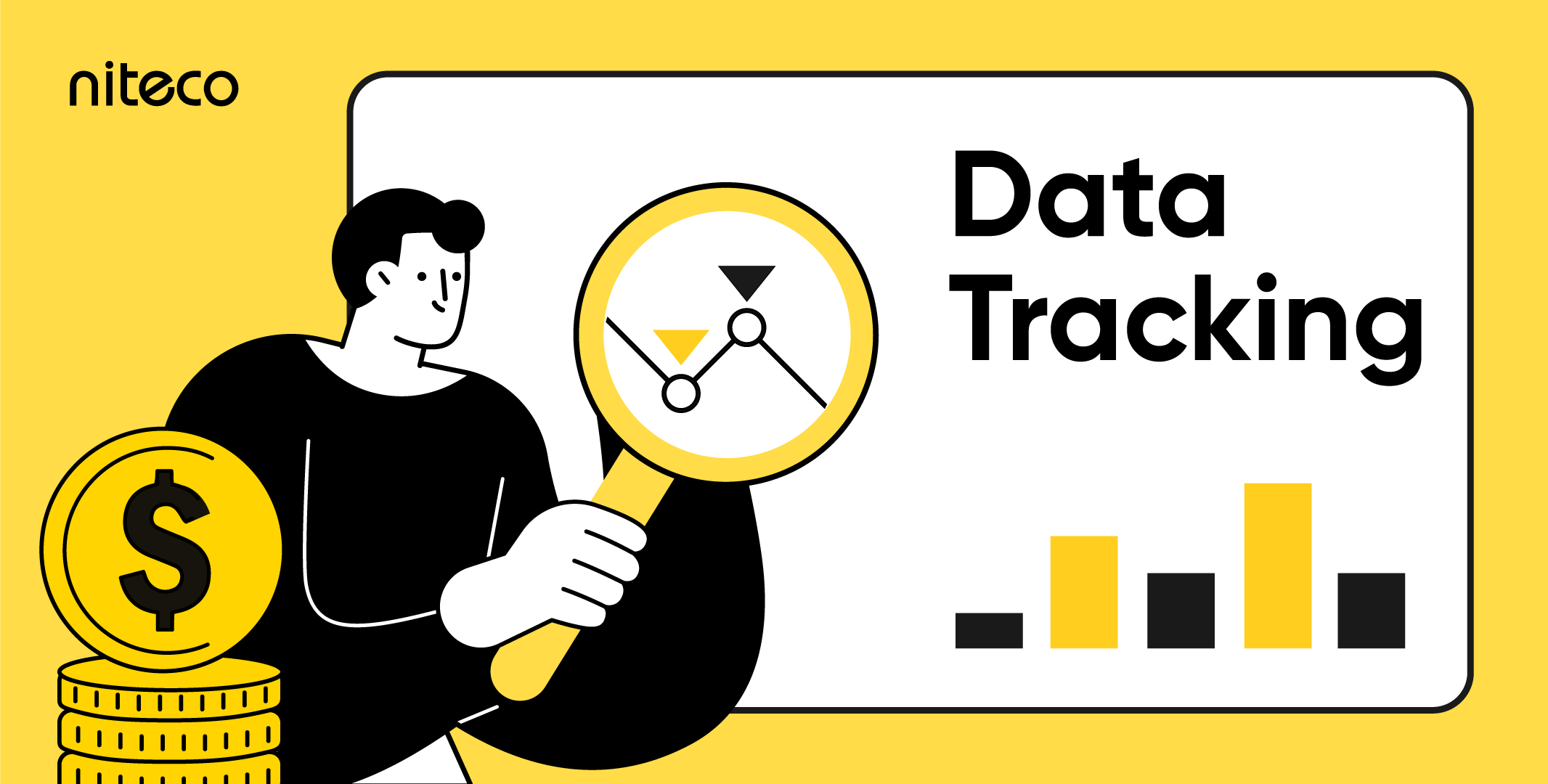 Person analyzing financial data tracking with magnifying glass and charts