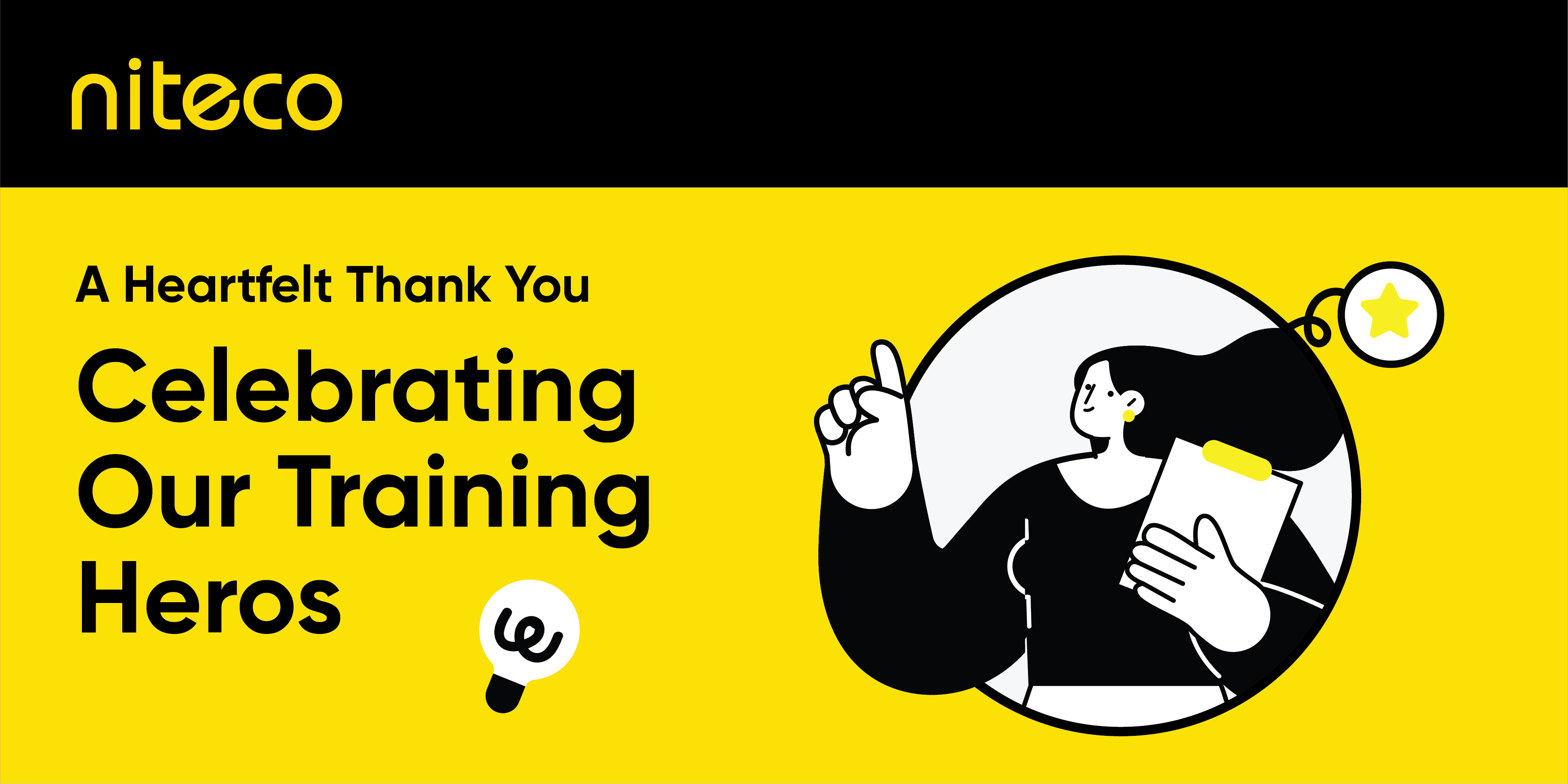 Celebrating our training heros with heartfelt thanks from Niteco team member holding clipboard