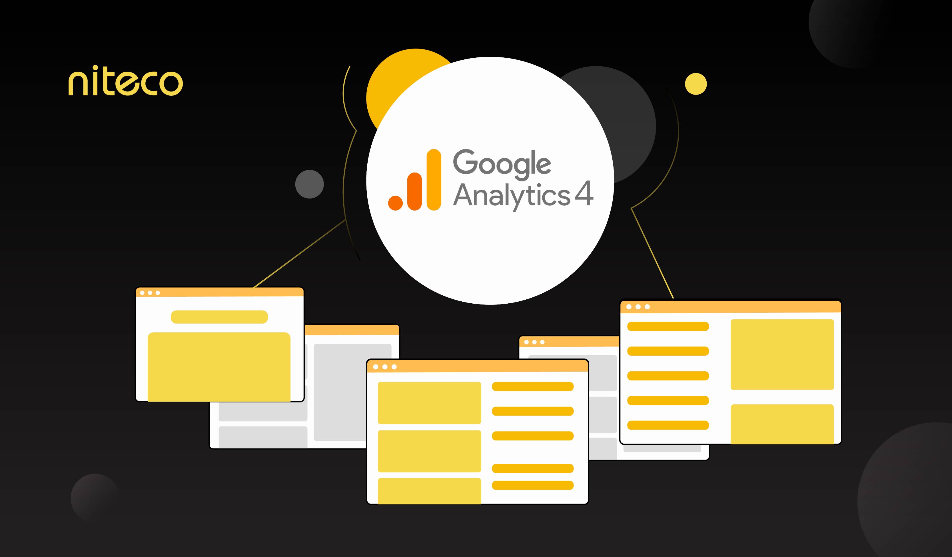 Google Analytics 4 dashboard interface by Niteco with connected web pages and data overview