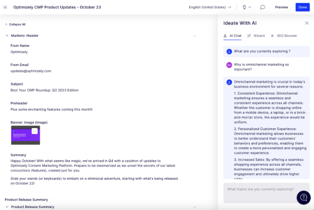 Optimizely CMP product updates overview with key features and release details.