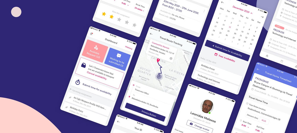 Mobile app dashboard and travel route tracking for availability and timesheets
