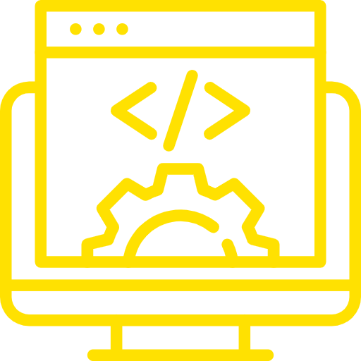Yellow coding and gear icon representing software development and programming tools