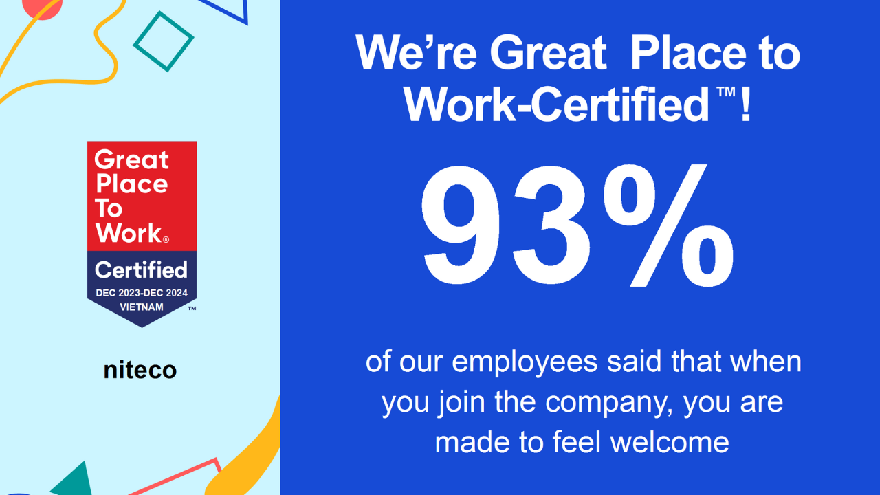 Great Place to Work-certified with 93% employees feeling welcomed at Niteco
