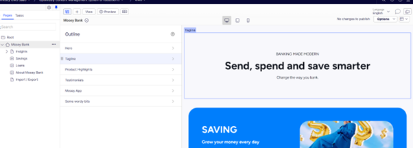 OpenText Content Server interface showing tagline editing for modern banking features.