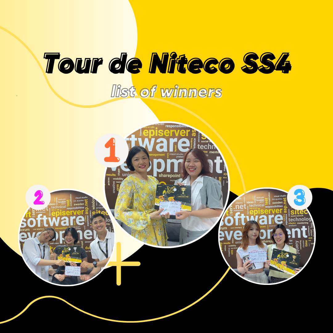 Tour de Niteco SS4 winners holding trophies and prizes with software background