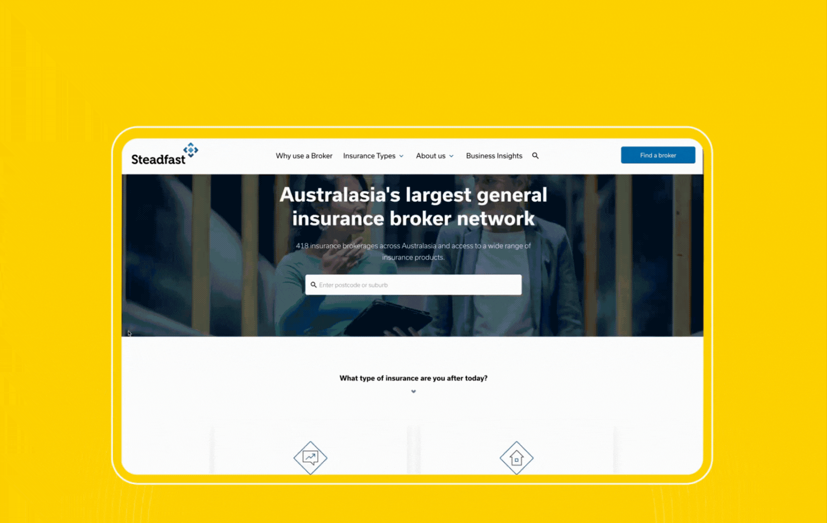 Steadfast Australias largest general insurance broker network homepage with search tool