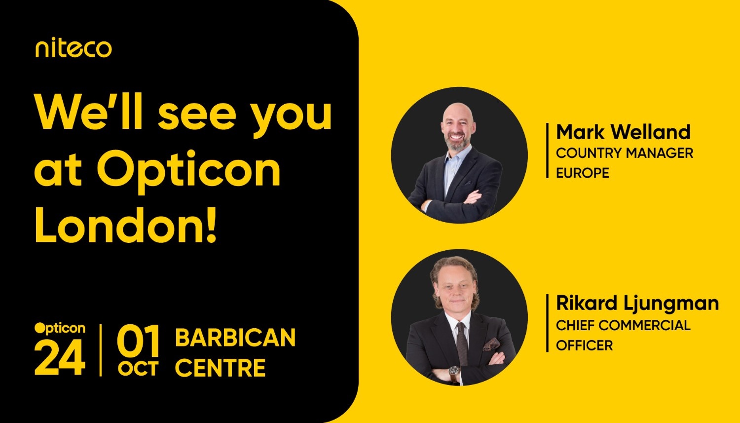 Niteco team Mark Welland and Rikard Ljungman at Opticon London Barbican Centre