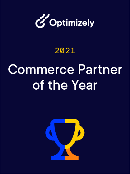 Optimizely 2021 Commerce Partner of the Year award with trophy icon