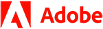 Adobe logo in red with stylized "A" and "Adobe" text on a white background