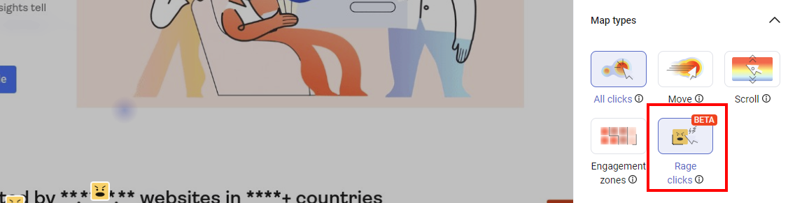 Rage clicks heatmap icon highlighting user frustration in website analytics tool
