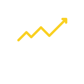 Business growth chart with rising arrow and three bar columns