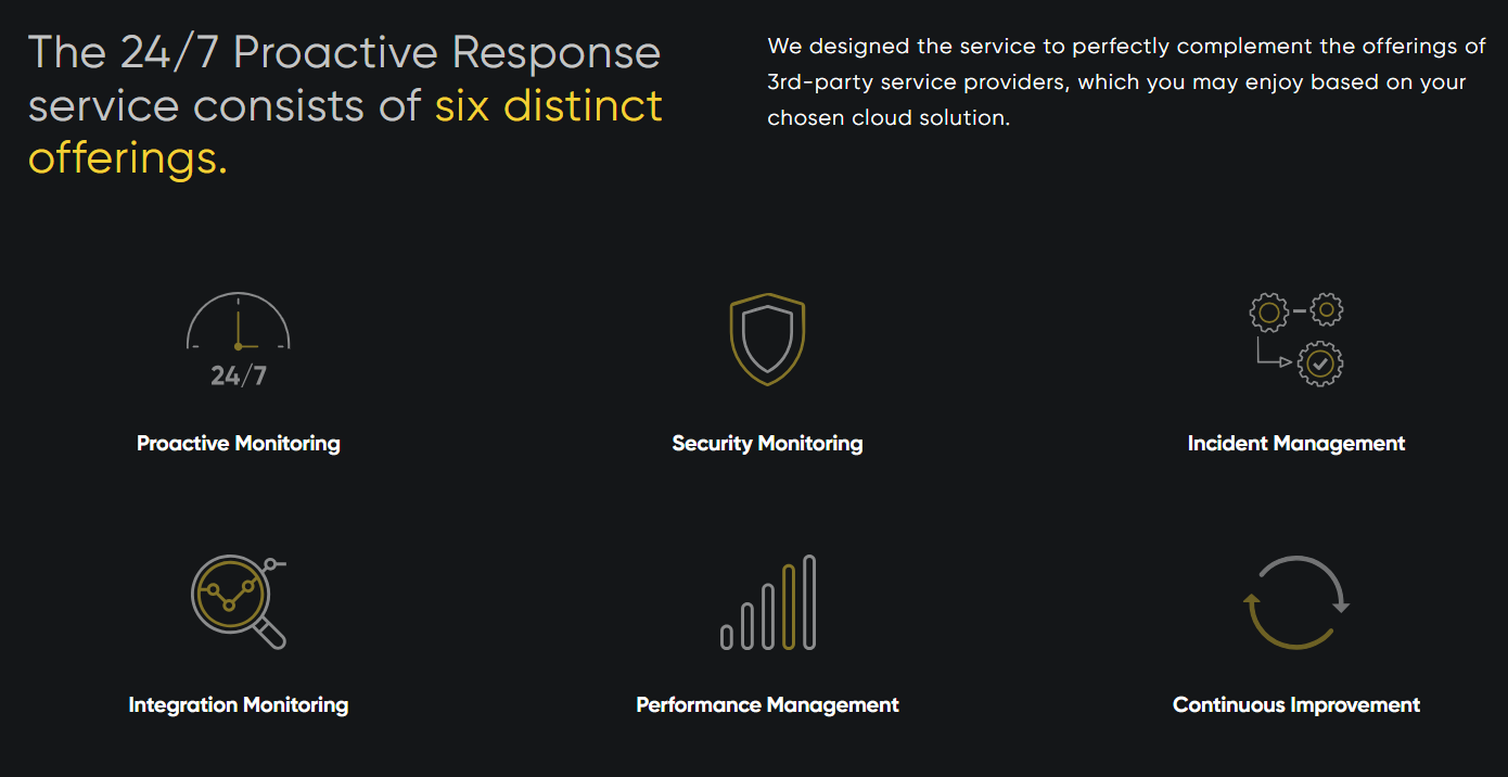 Six distinct offerings of 24/7 proactive response service with monitoring and management
