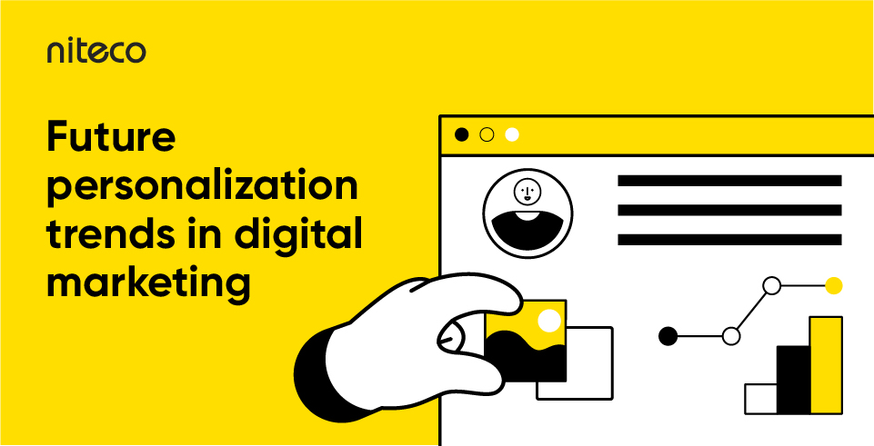 Future personalization trends in digital marketing with data charts and user profile