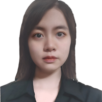 Young woman with straight dark hair wearing a black collared shirt, neutral expression