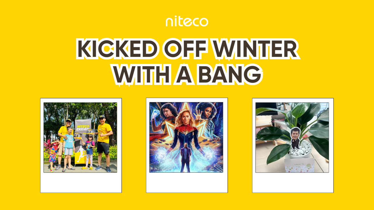 Kicked Off Winter with a Bang: Niteco family event, superhero poster, office plant