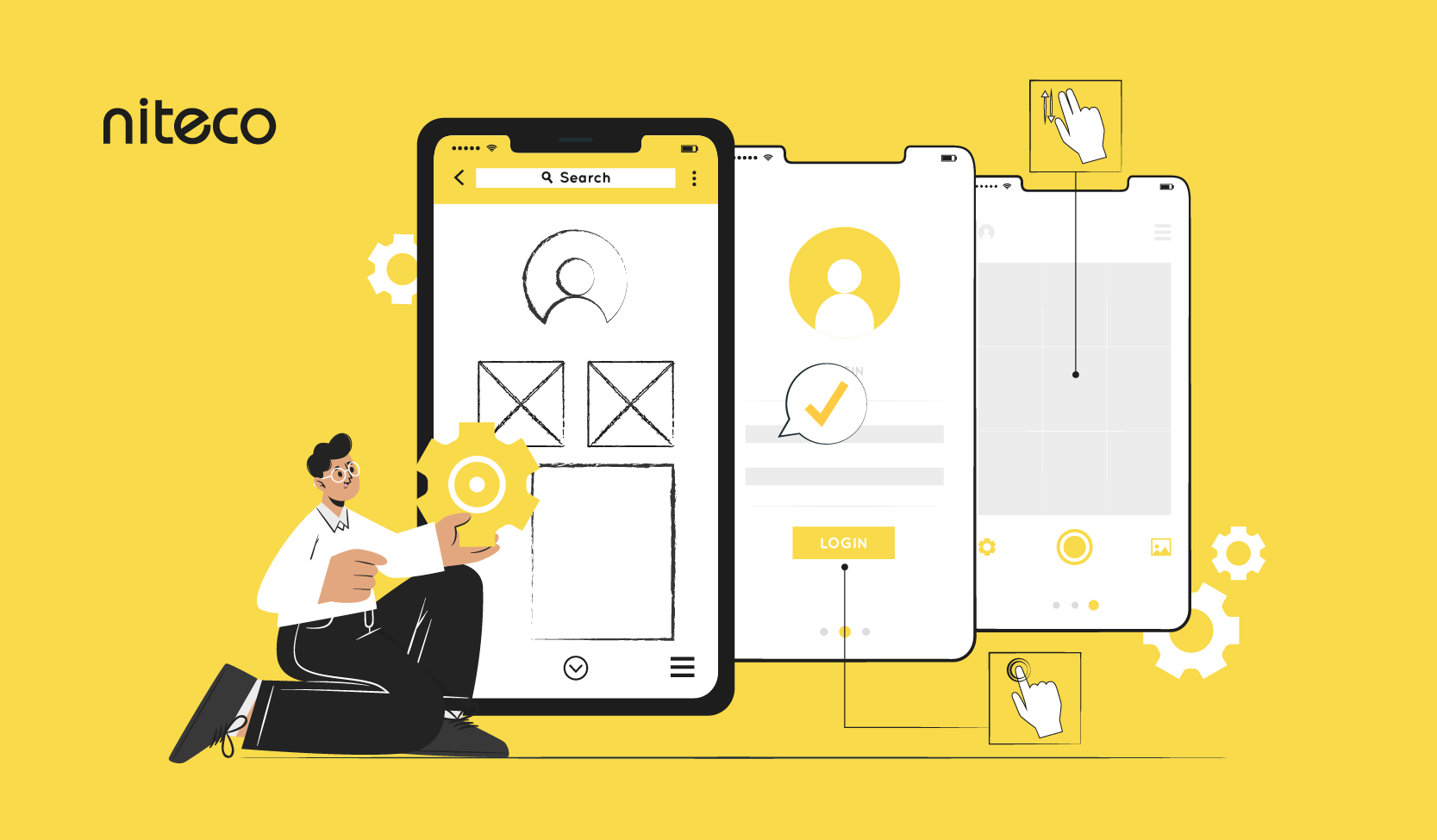 Alt text: Mobile app UI design and development with user login and navigation features