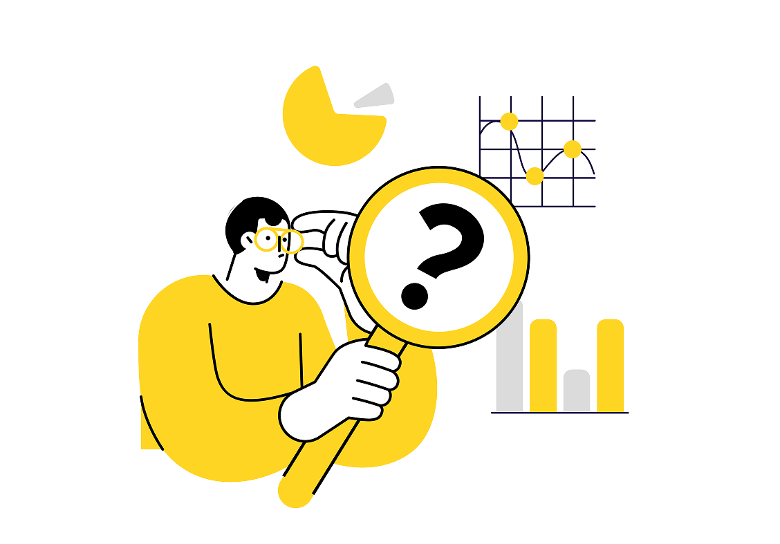 Man analyzing data with magnifying glass and charts for data analysis