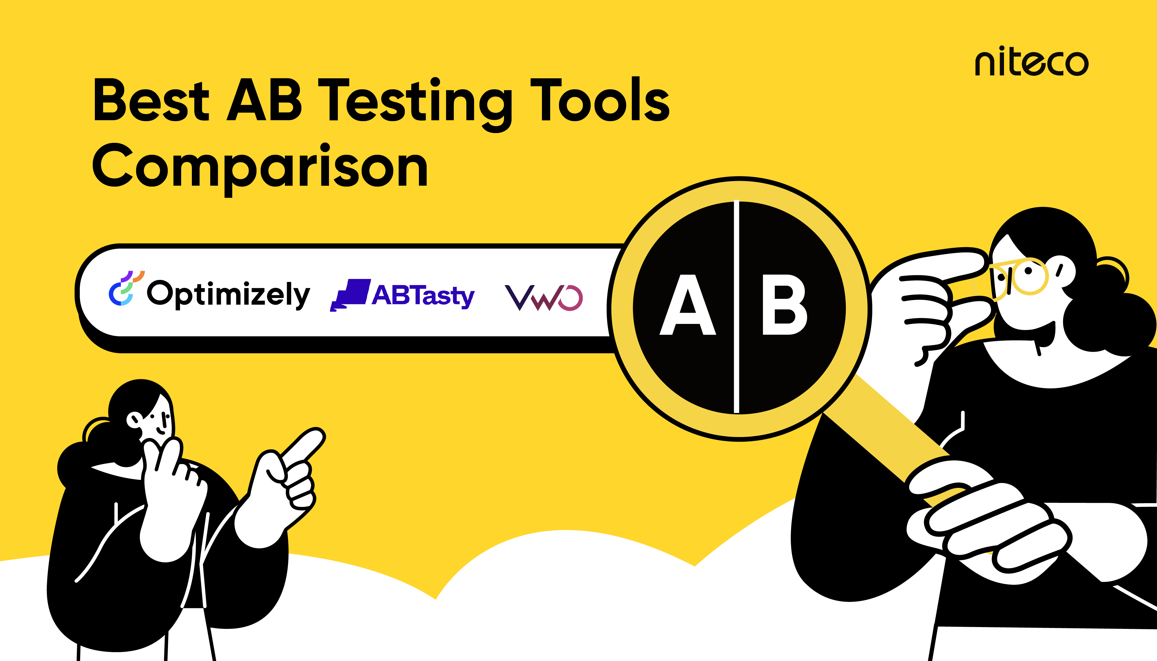 Best AB testing tools comparison with logos of Optimizely, AB Tasty, and VWO.