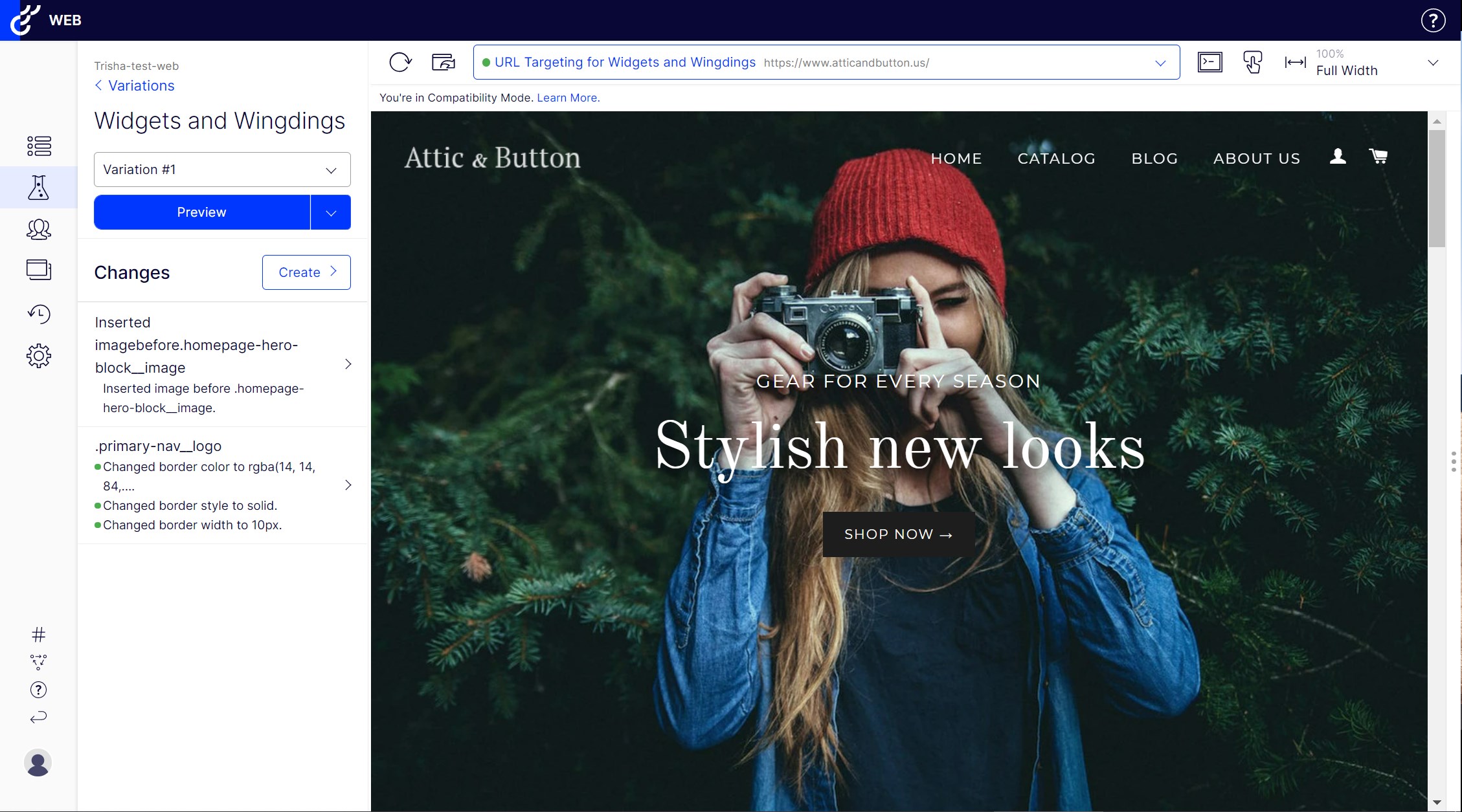 Young woman in red beanie and denim jacket using camera, stylish new looks