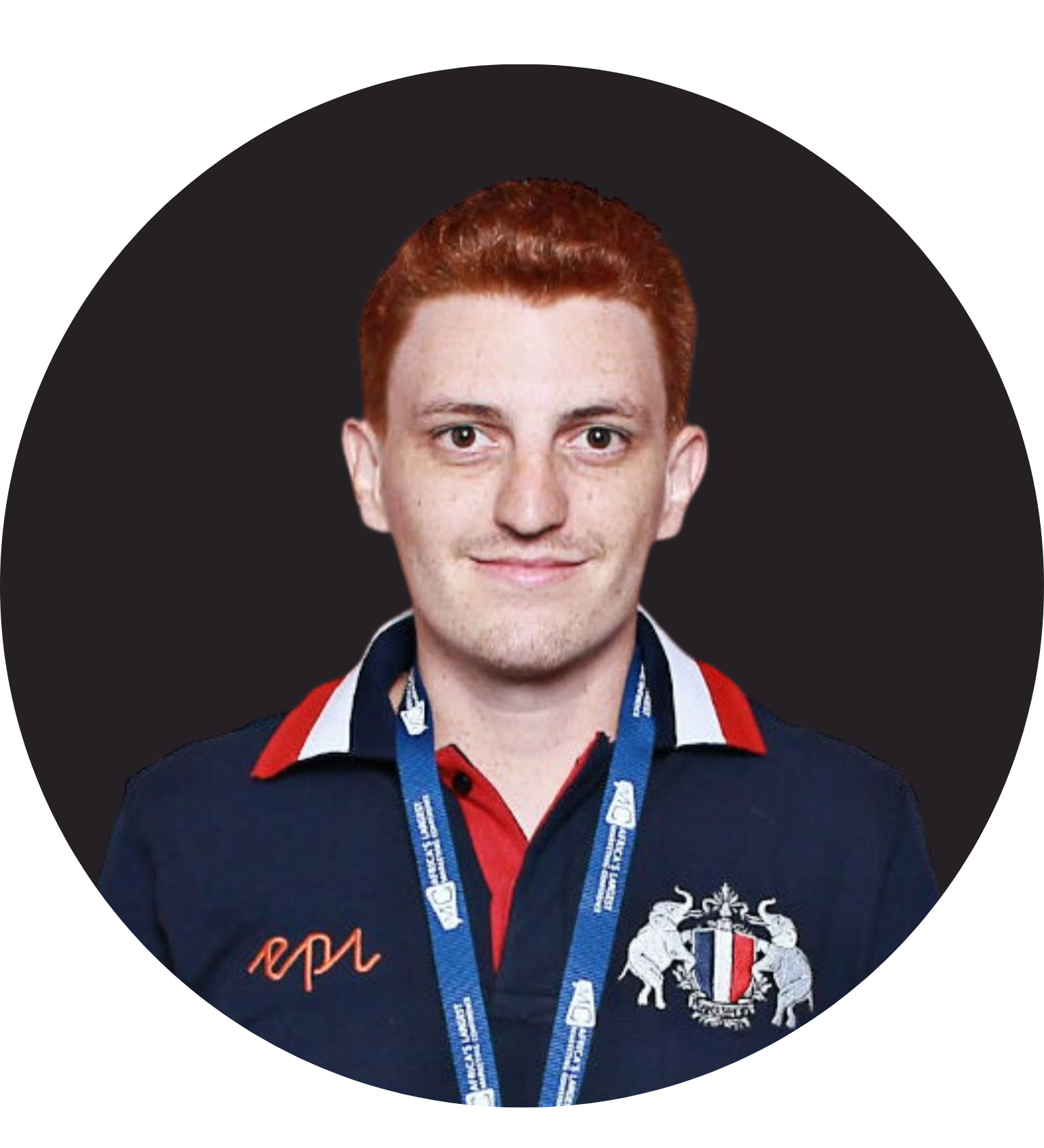 Young man wearing branded polo shirt and conference lanyard