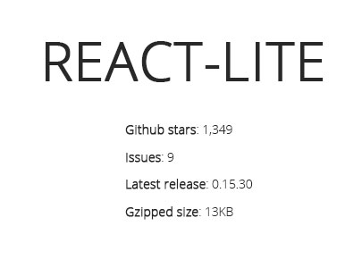 REACT-LITE GitHub stats showing stars, issues, latest release, and gzipped size