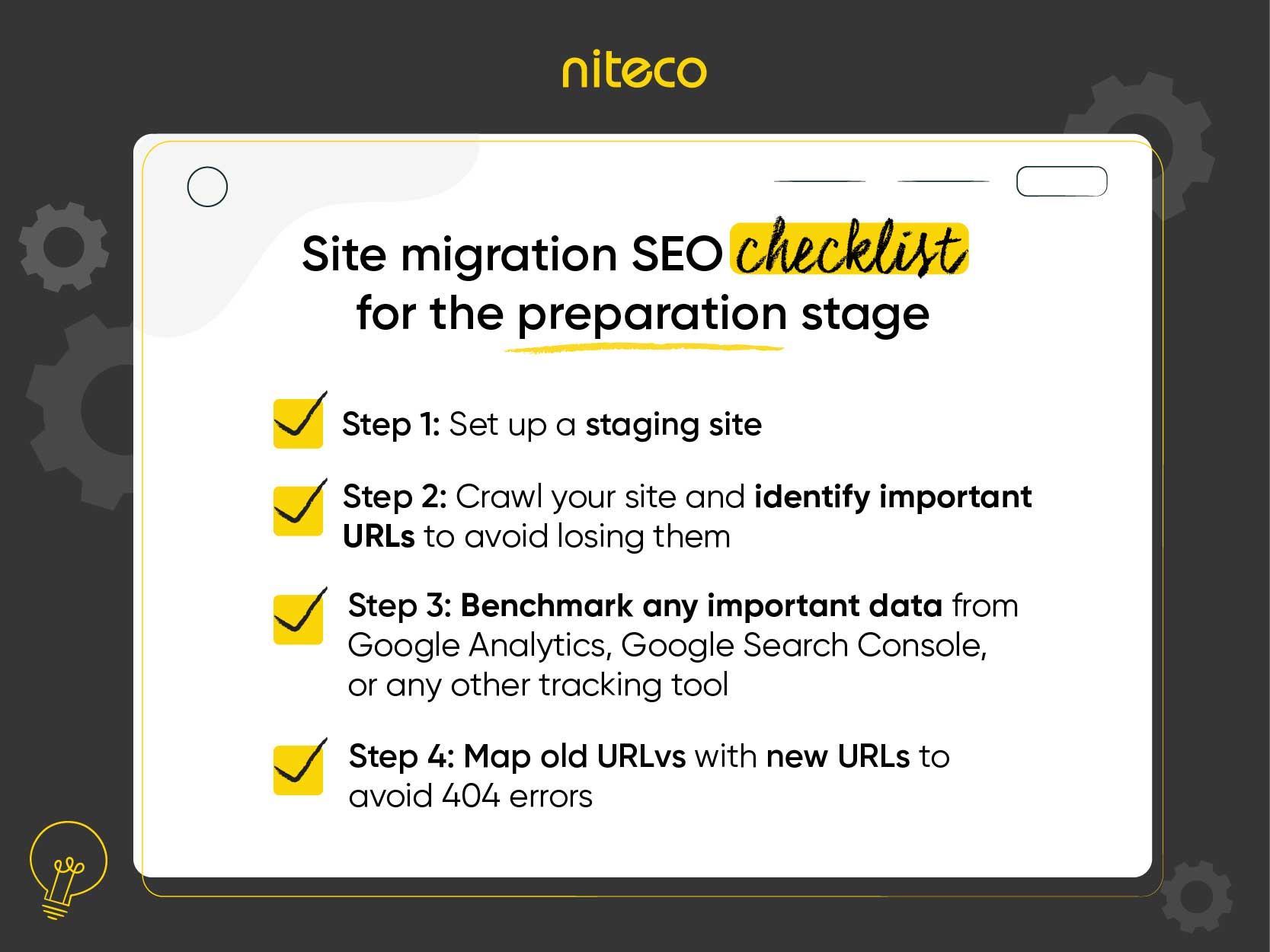 Site migration SEO checklist steps for preparation including staging and URL mapping