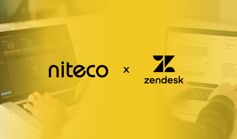 Niteco and Zendesk collaboration with dual laptops showing software dashboards