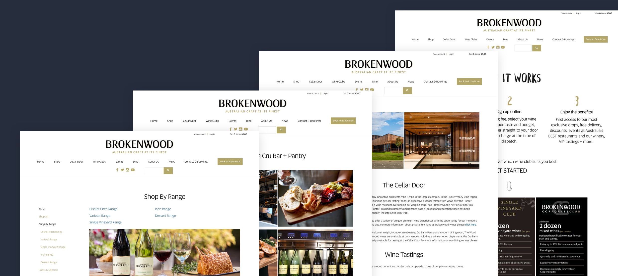 Brokenwood website showcasing Australian craft wines, cellar door, and wine clubs