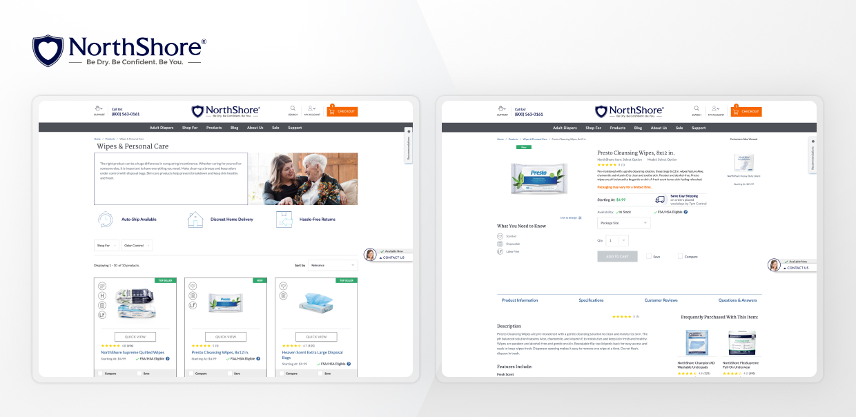 NorthShore wipes and personal care products with auto-ship and discreet delivery options
