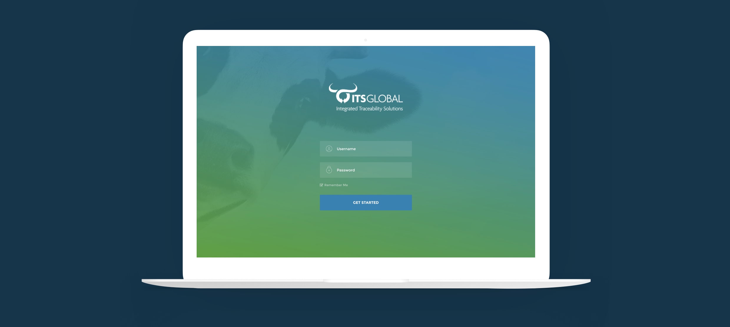 ITS Global login screen with username and password fields for traceability solutions