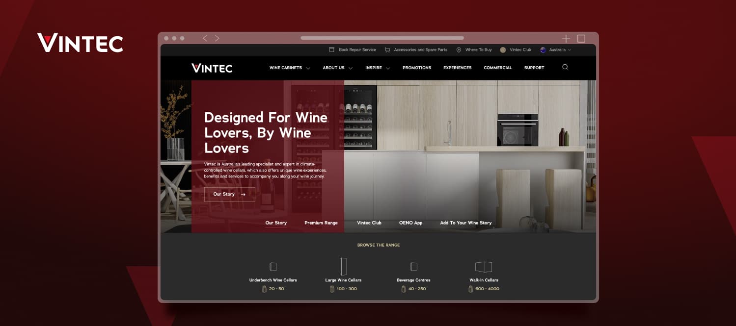 Vintec climate-controlled wine cellars designed for wine lovers' unique experience