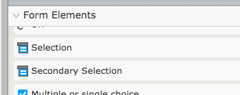 Form Elements panel showing selection and multiple or single choice options