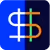 Dollar symbol merged with growth graph icon in blue and orange colors