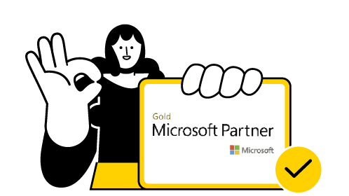 Gold Microsoft Partner badge with hand showing OK gesture and checkmark icon
