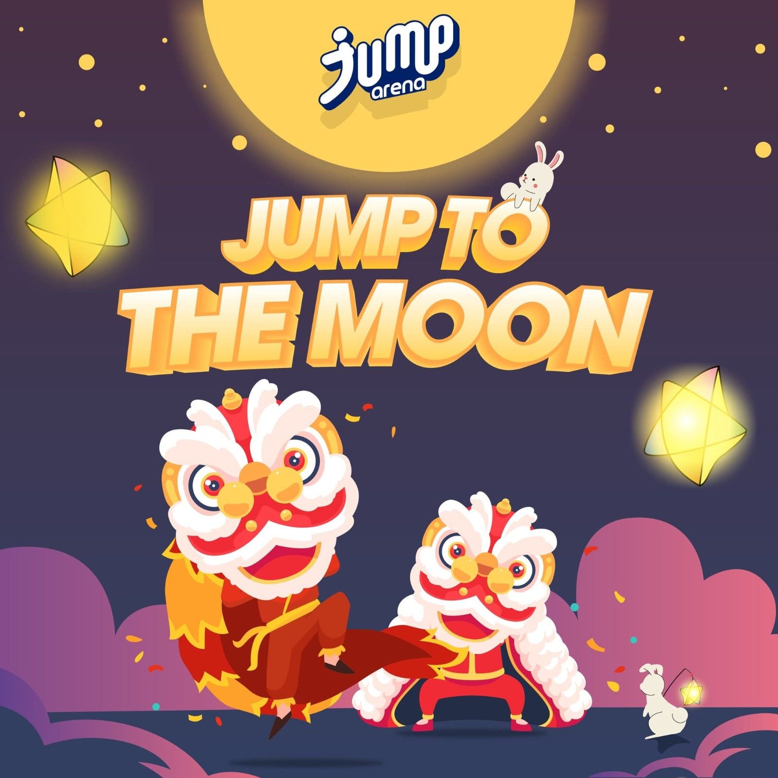 Jump to the Moon celebration with lion dance and glowing lanterns at Jump Arena