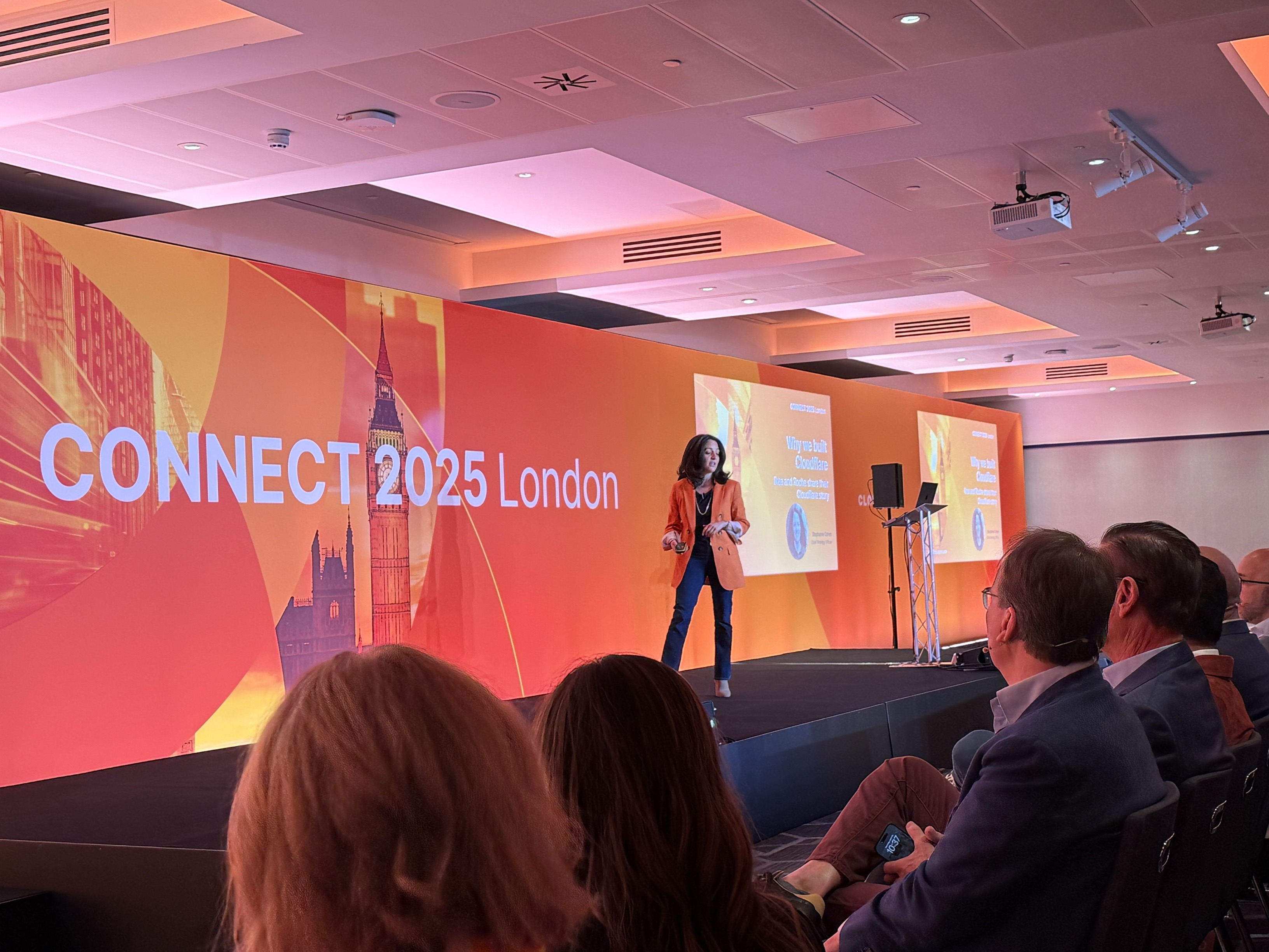 CONNECT 2025 London conference with speaker presenting on Cloudflare platform
